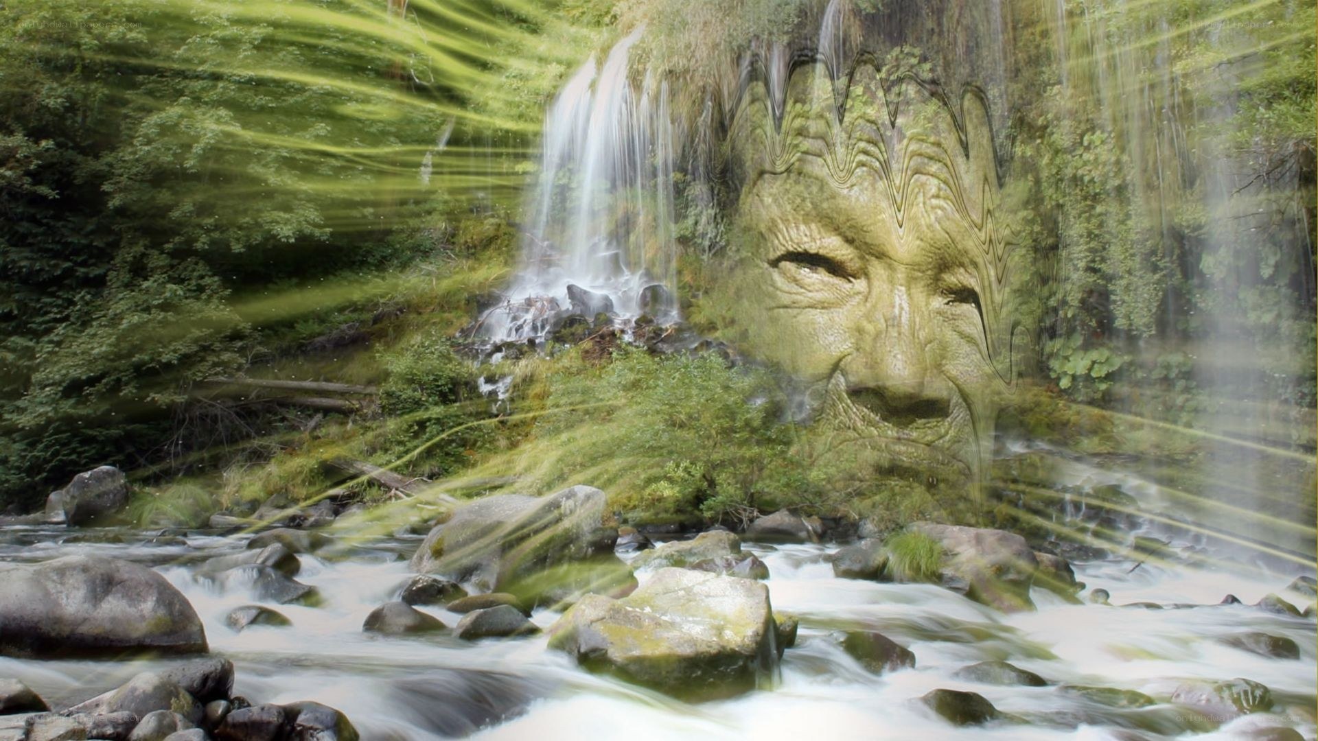 Waterfall with face in rock
