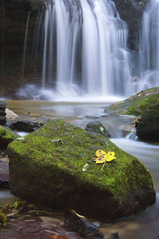 Waterfall with mossy rock