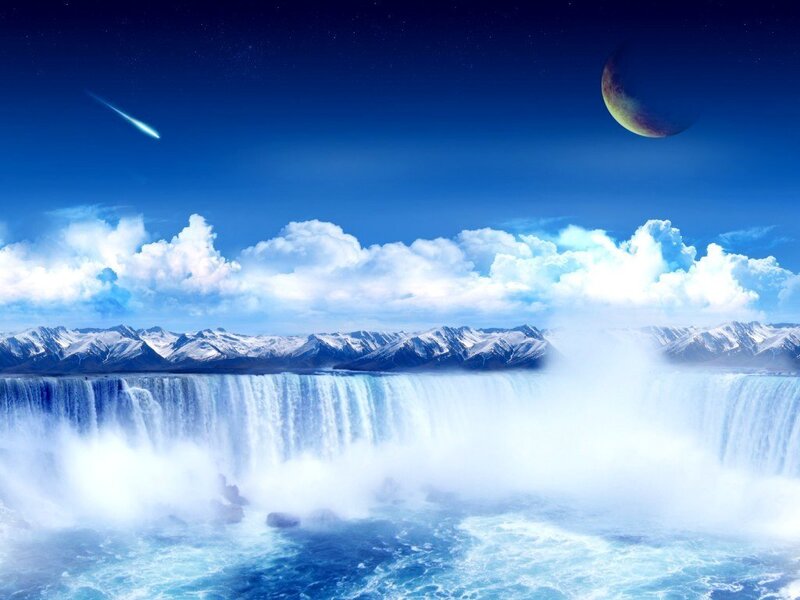 Waterfall with Mountains — Meteor
