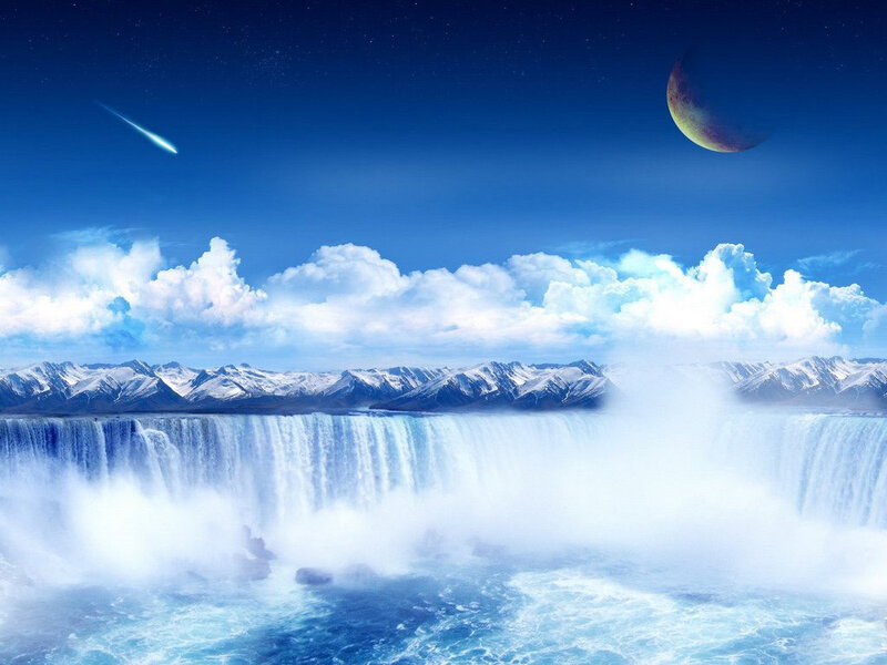 Waterfall with Mountains