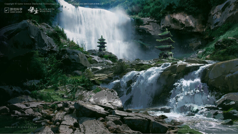 Waterfall with Pagodas