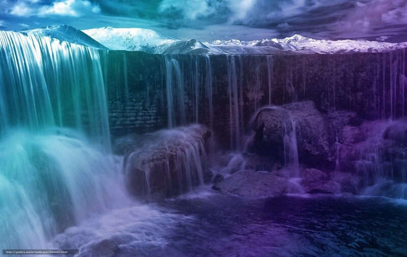 Waterfall with purple and blue hues