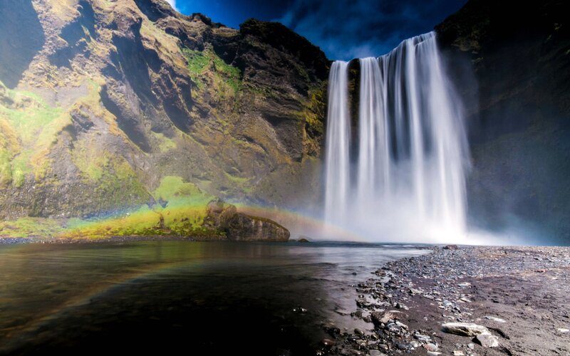 Waterfall with Rainbow — Blue, Dramatic, Afternoon, Photograph, River