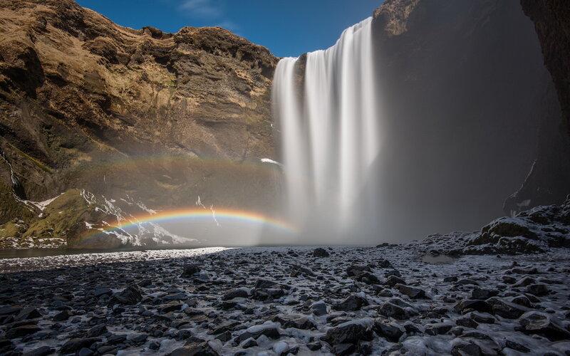 Waterfall with Rainbow — Blue, Dramatic, Afternoon, Photograph
