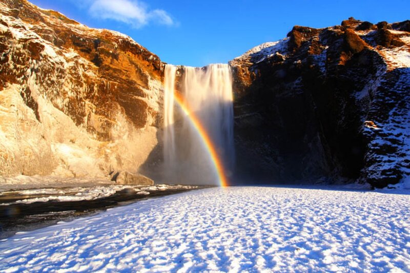 Waterfall with Rainbow — Blue, Dramatic