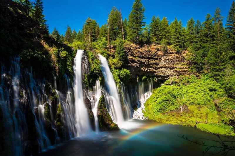 Waterfall with Rainbow — Blue, Serene, Afternoon, Photograph, Forest