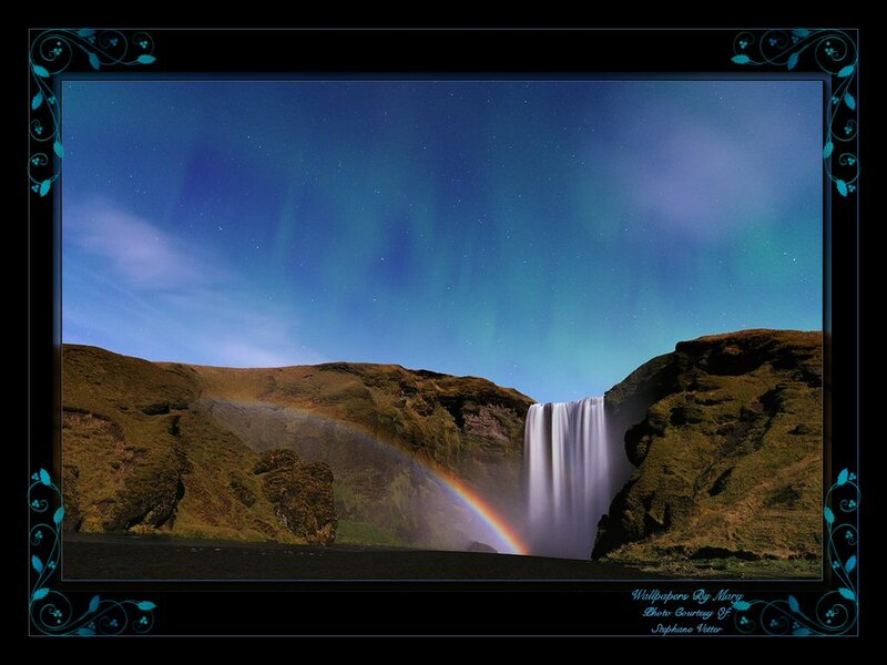 Waterfall with Rainbow — Blue, Serene, Night