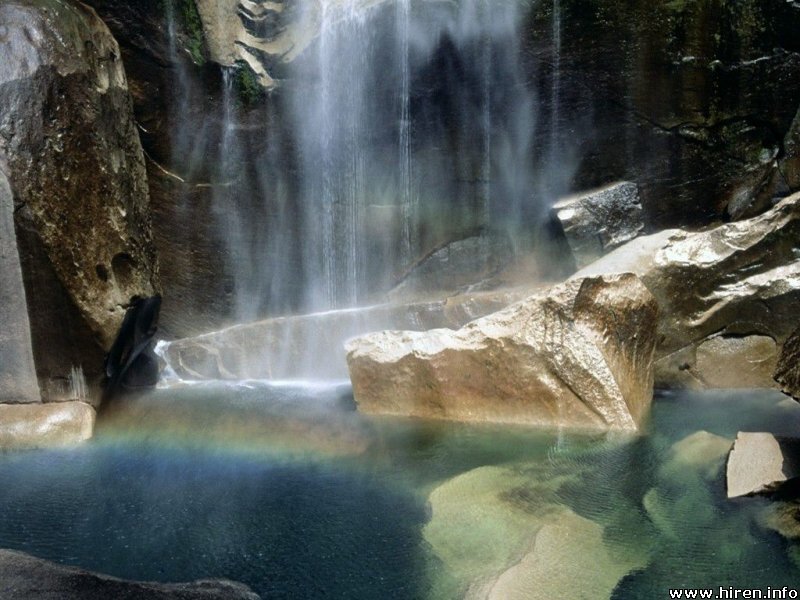 Waterfall with Rainbow — Blue, Serene, Photograph