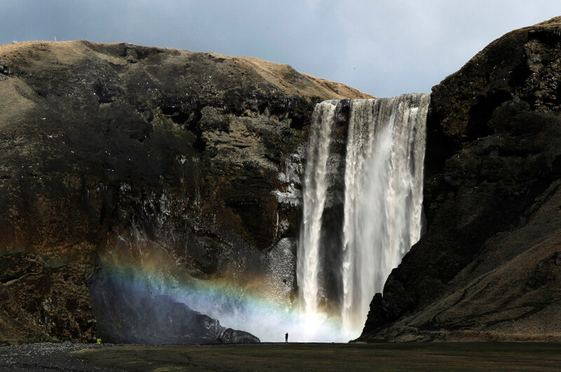 Waterfall with Rainbow — Gray, Dramatic