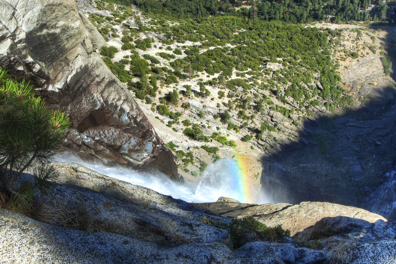 Waterfall with Rainbow — Green, Dramatic, Afternoon, Photograph, Pine Tree