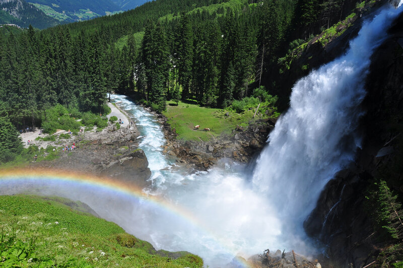 Waterfall with Rainbow — Green, Dramatic, Afternoon, Photograph, River