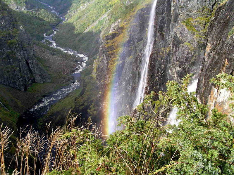Waterfall with Rainbow — Green, Dramatic, Afternoon