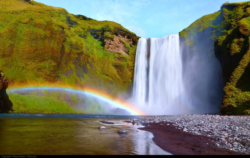 Waterfall with Rainbow — Green, Serene, Afternoon, Photograph, River