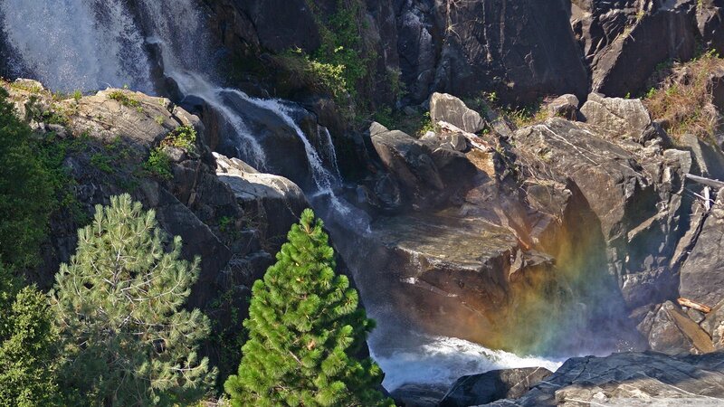 Waterfall with Rainbow — Green, Serene, Afternoon, Photograph