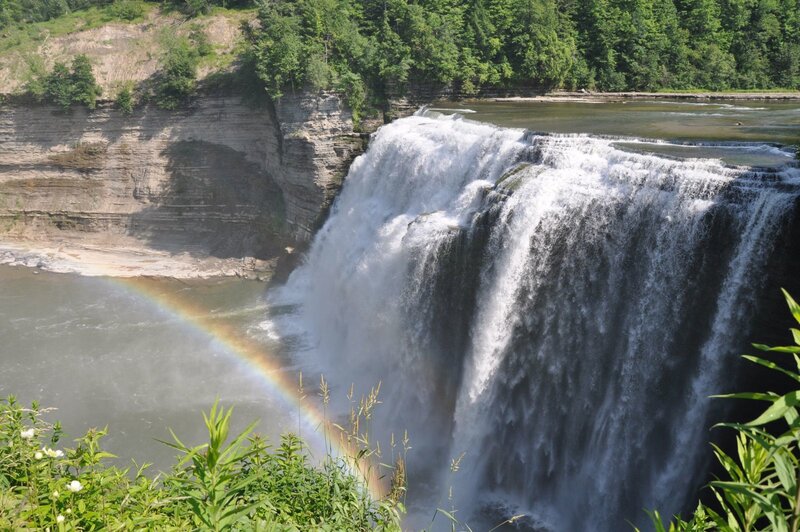 Waterfall with Rainbow — Green, Serene