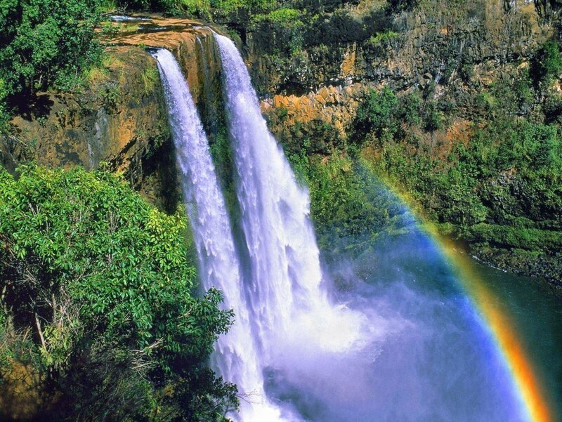 Waterfall with Rainbow — Green
