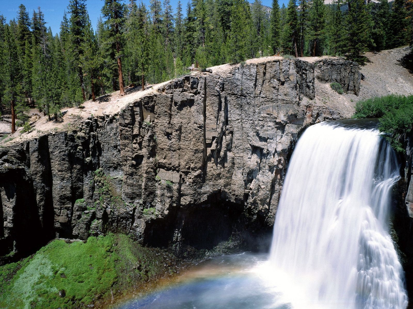 Waterfall with rainbow in forest