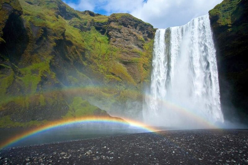 Waterfall with rainbow in Iceland