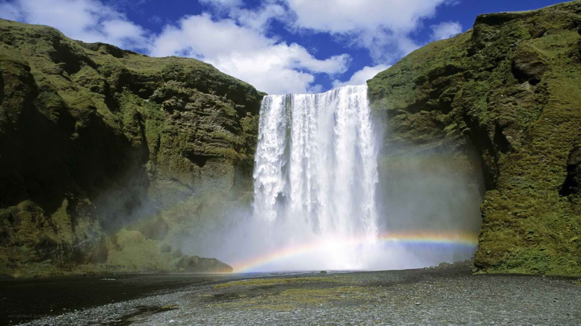 Waterfall with rainbow in Iceland