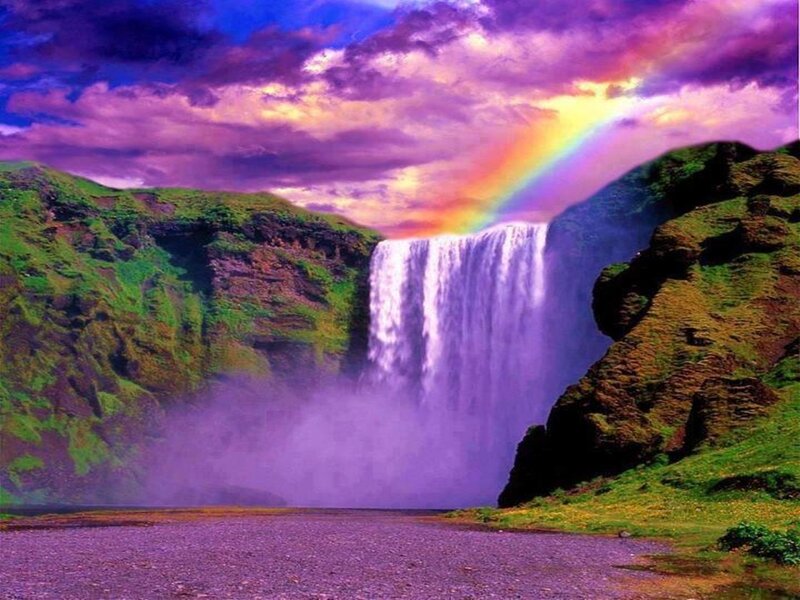 Waterfall with Rainbow — Purple