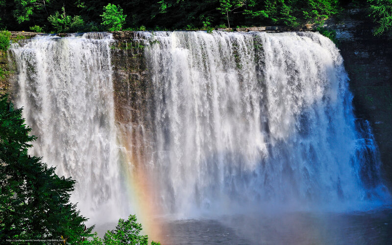 Waterfall with Rainbow — White