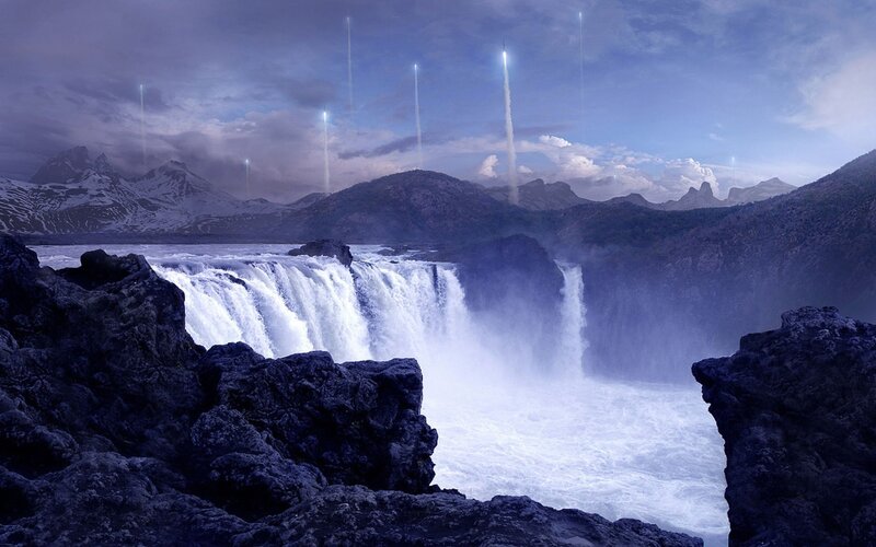 Waterfall with Rockets