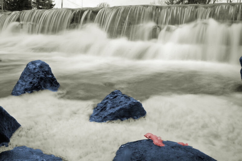 Waterfall with Rocks — Blue, Calm