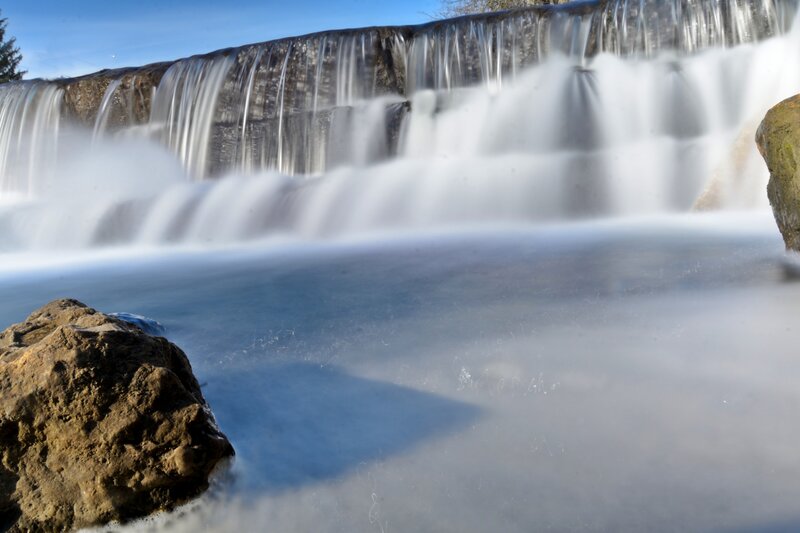 Waterfall with Rocks — Blue, Serene, Afternoon