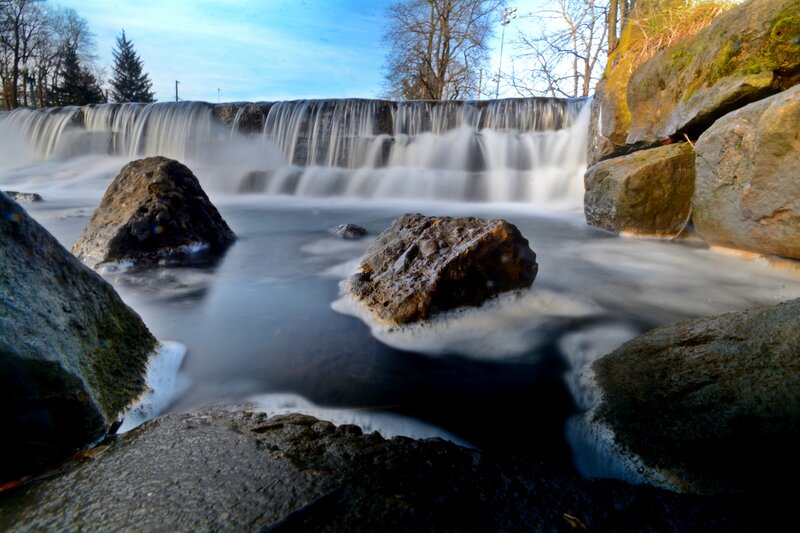 Waterfall with Rocks — Blue, Serene