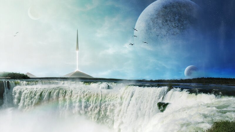 Waterfall with Spire