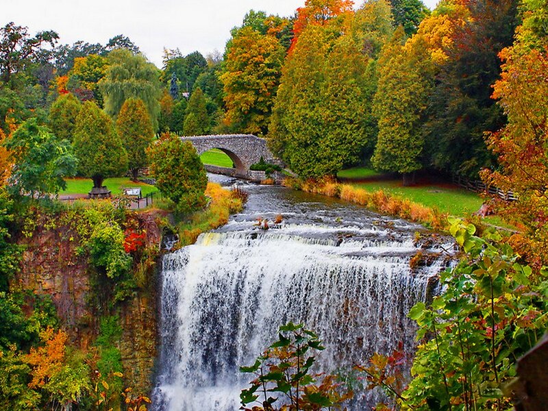 Waterfall with Stone Bridge — Green