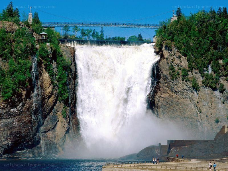 Waterfall with suspension bridge