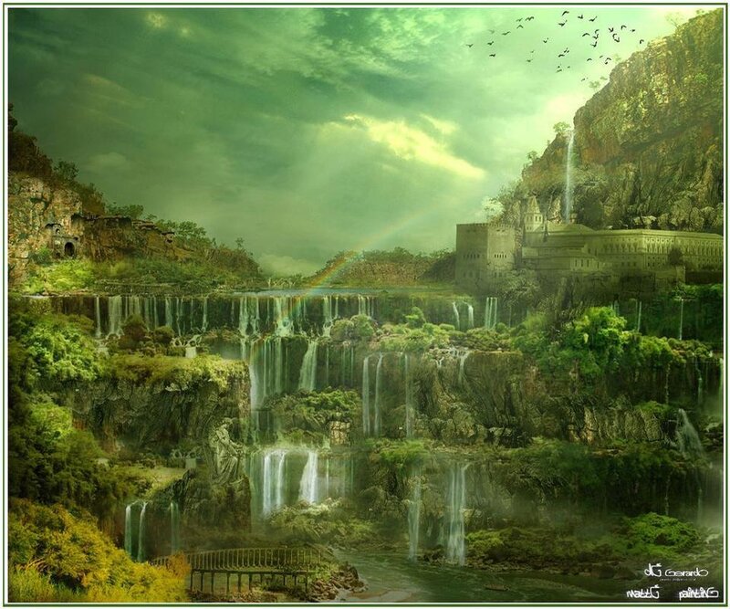 Waterfalls and ancient castle