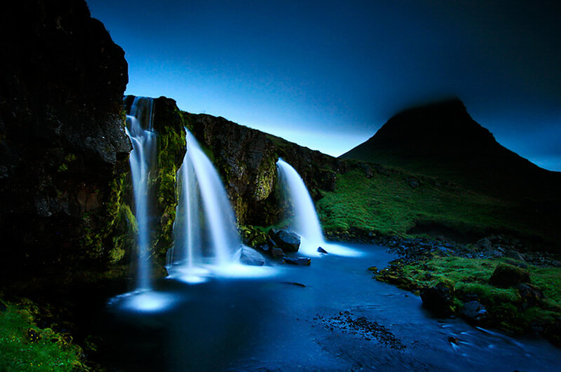 Waterfalls at dusk in Iceland