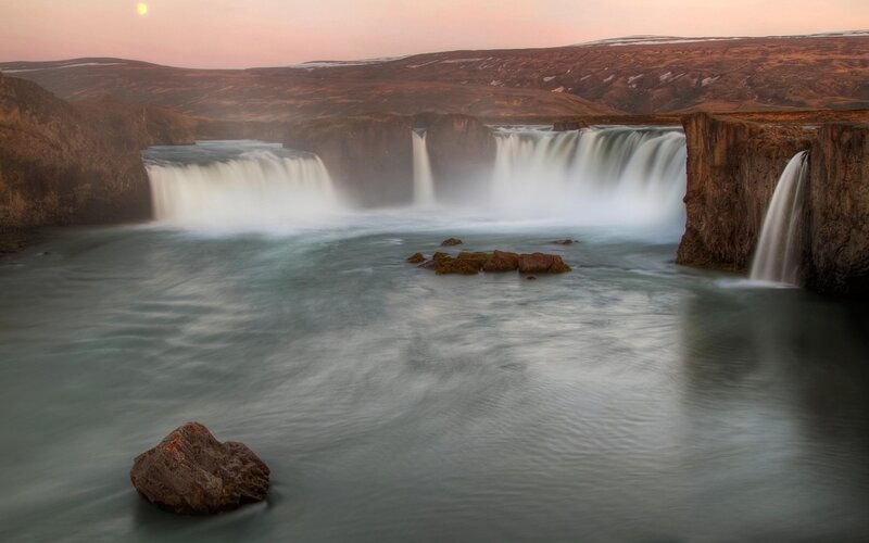 Waterfalls at dusk in Iceland