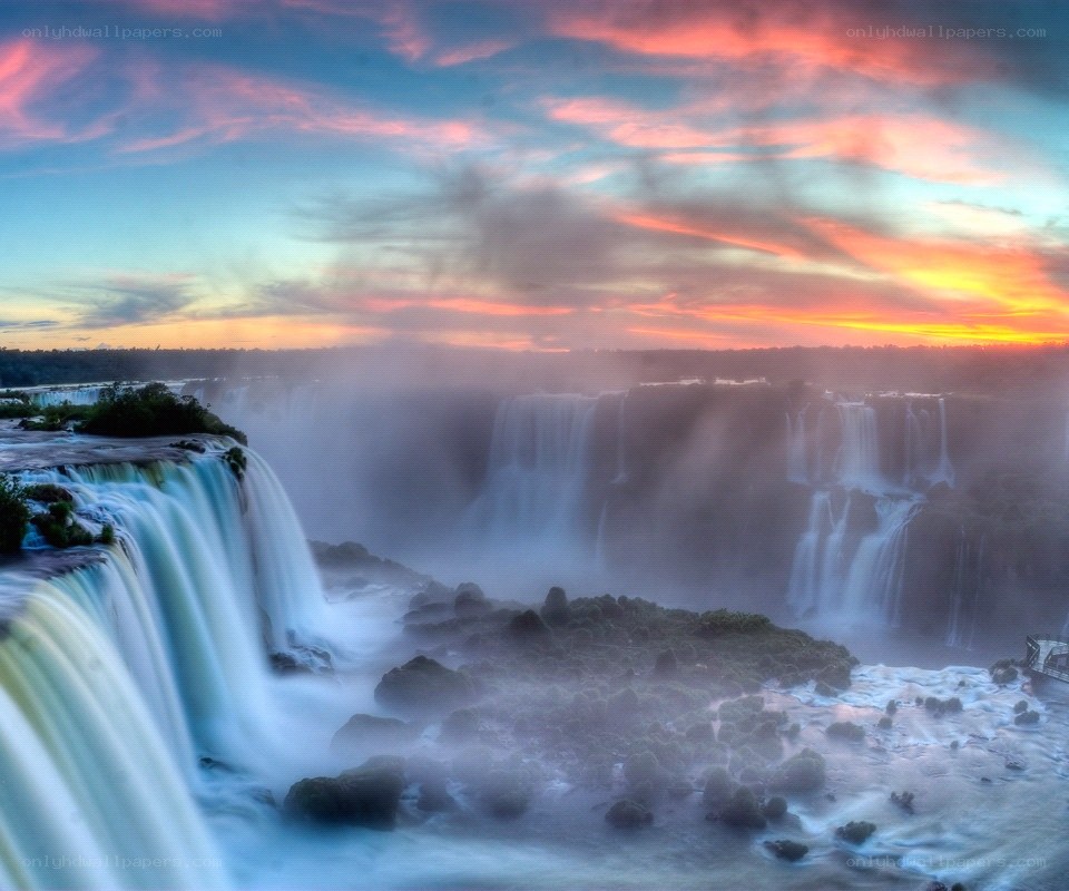 Waterfalls at sunset