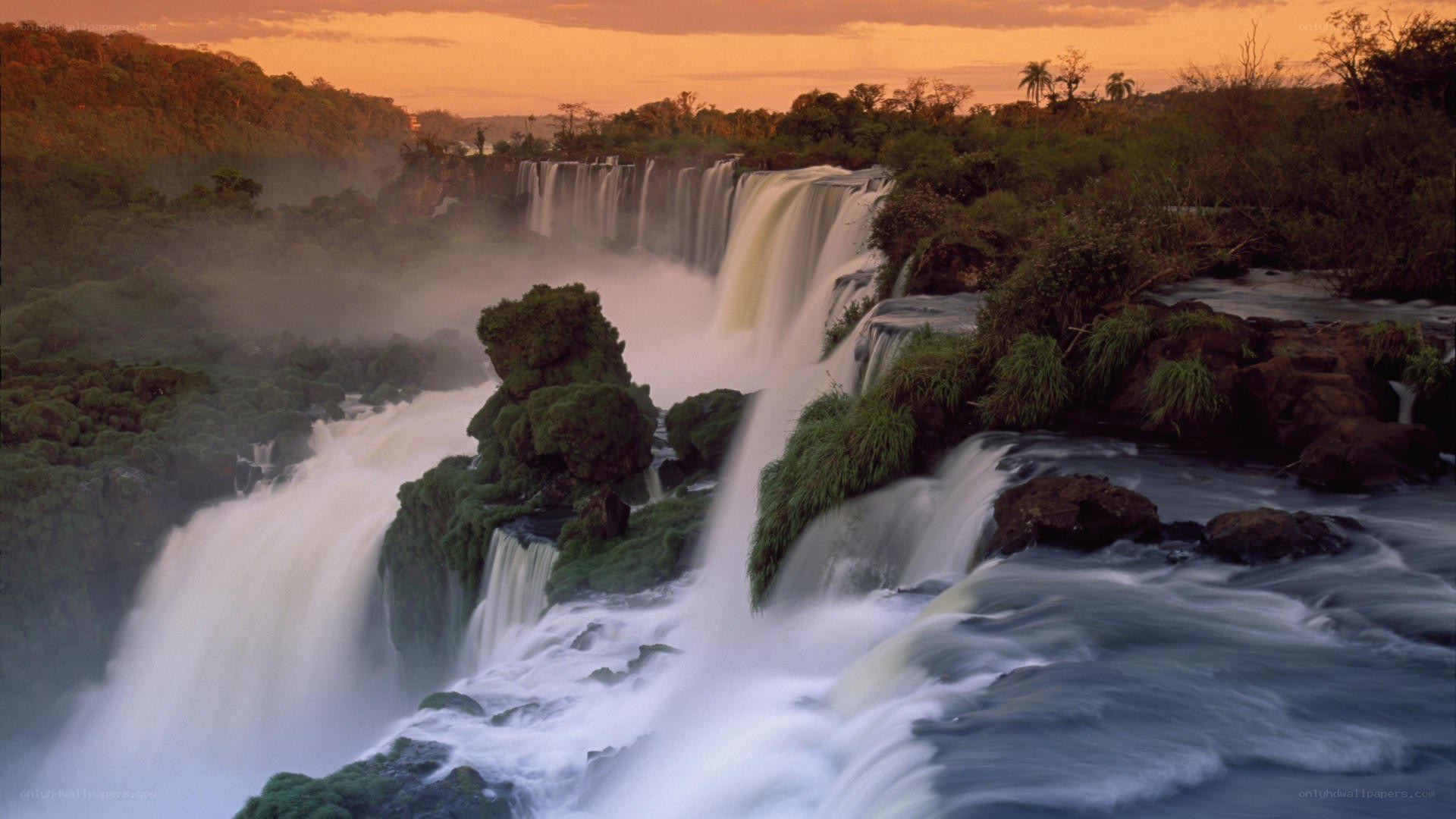 Waterfalls at sunset