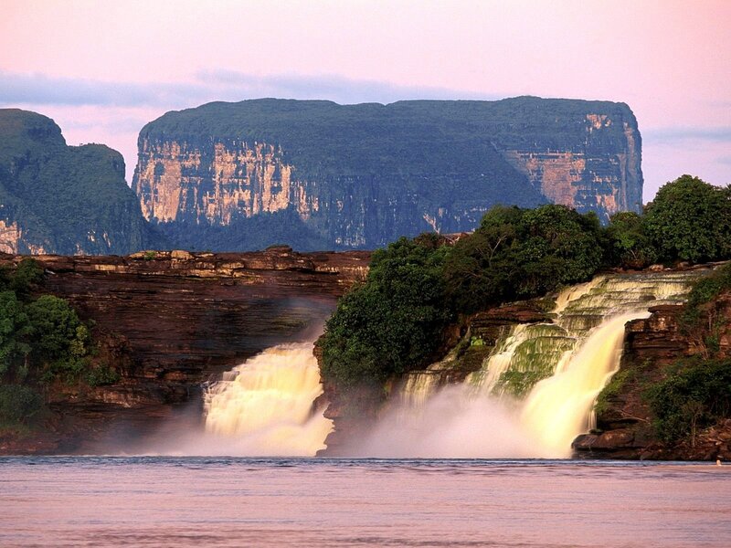 Waterfalls at sunset