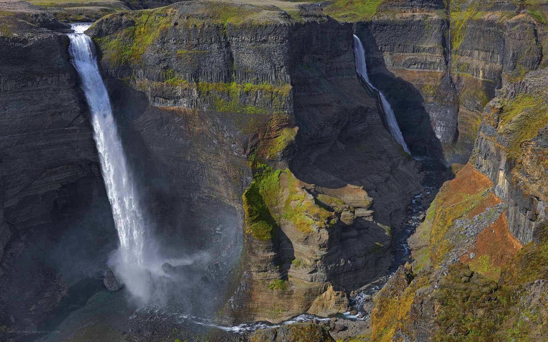 Waterfalls in a deep canyon