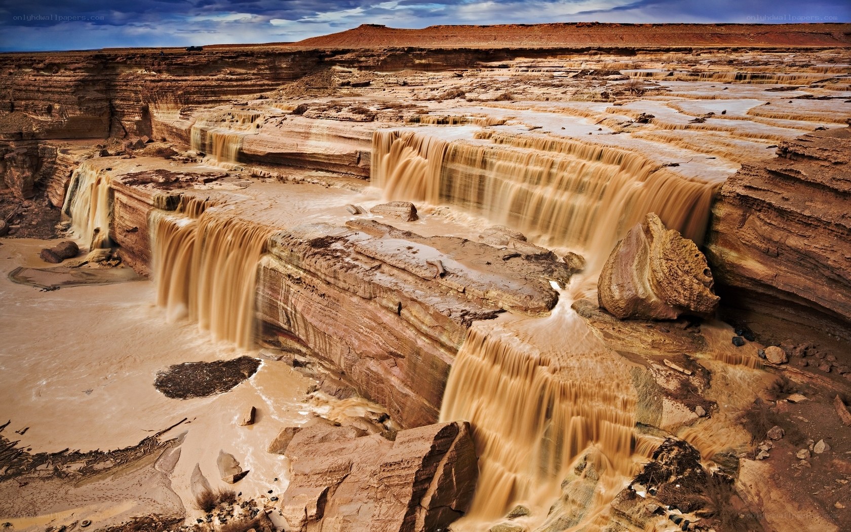 Waterfalls in a desert canyon