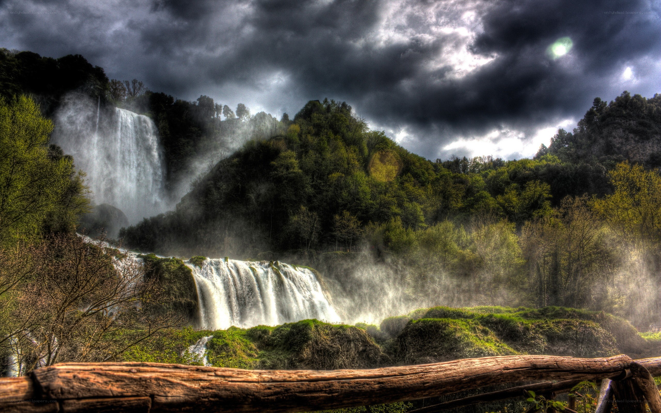 Waterfalls in a forest landscape