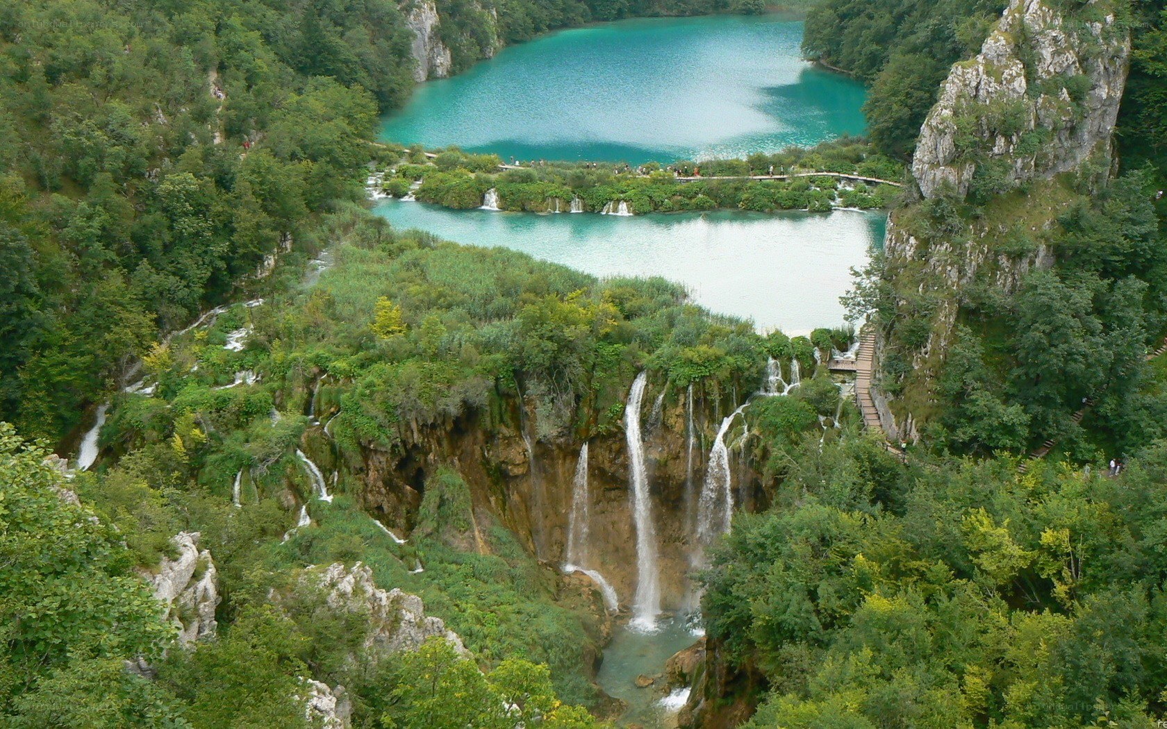 Waterfalls in a forested valley
