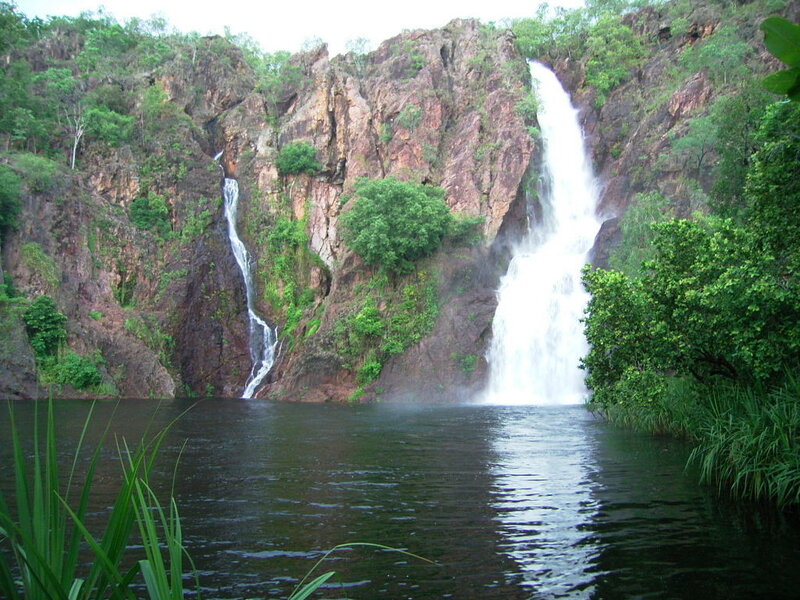 Waterfalls in a lush canyon