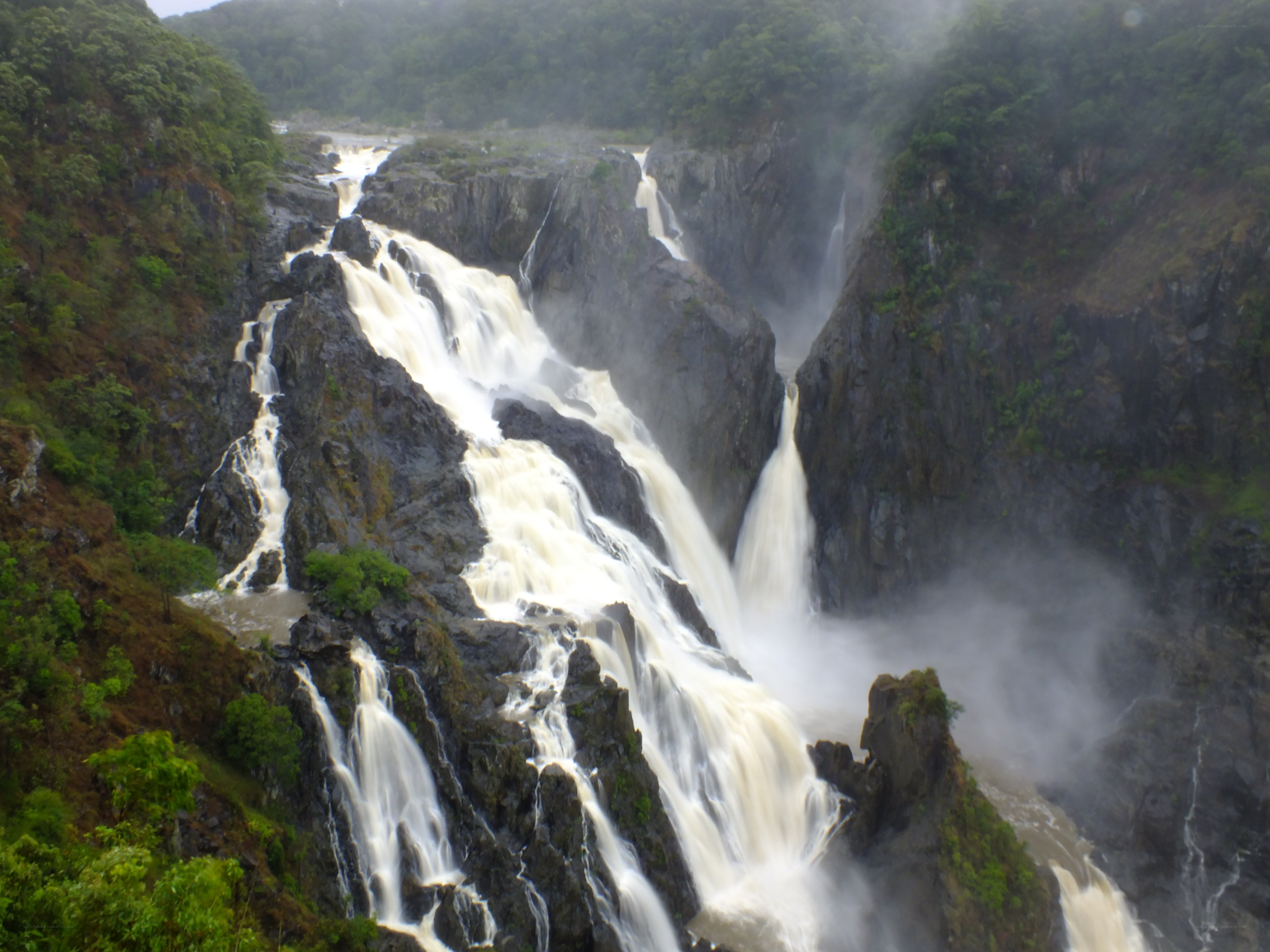 Waterfalls in a lush canyon