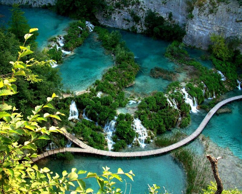 Waterfalls in a lush canyon