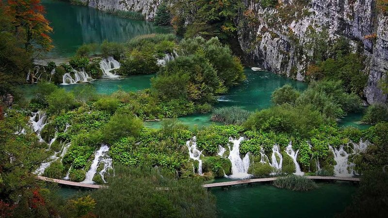 Waterfalls in a lush canyon