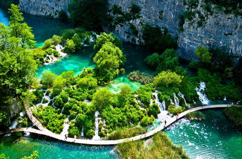 Waterfalls in a lush canyon