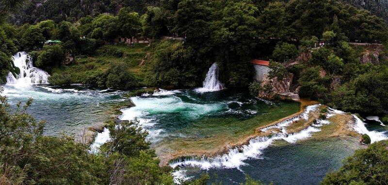 Waterfalls in a lush forest