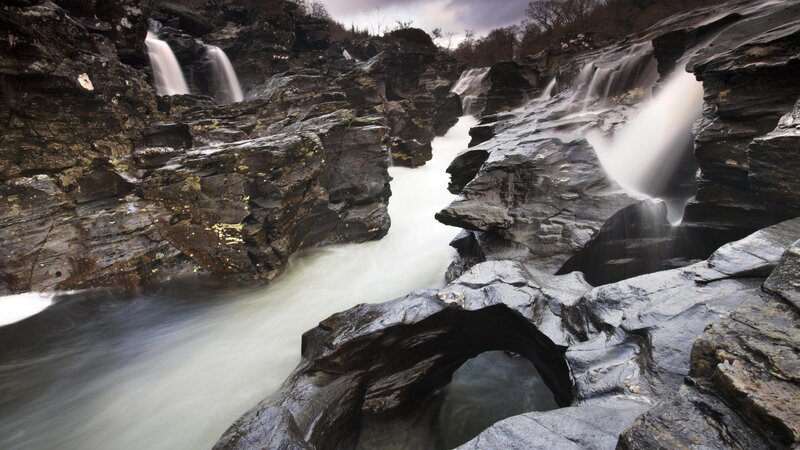 Waterfalls in a rocky canyon