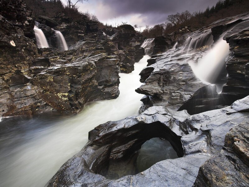 Waterfalls in a rocky canyon